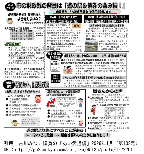 愛西市　債権問題から令和8年予算を10億円削減