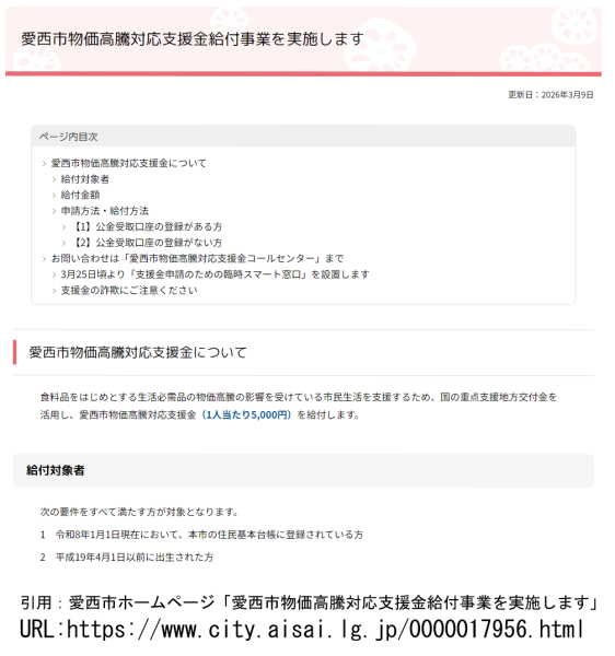 愛西市物価高騰対応支援金給付事業を実施します